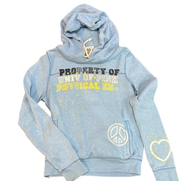 PINK Victoria's Secret Tops - PINK Victoria's Secret Blue Hoodie with Yellow Accents